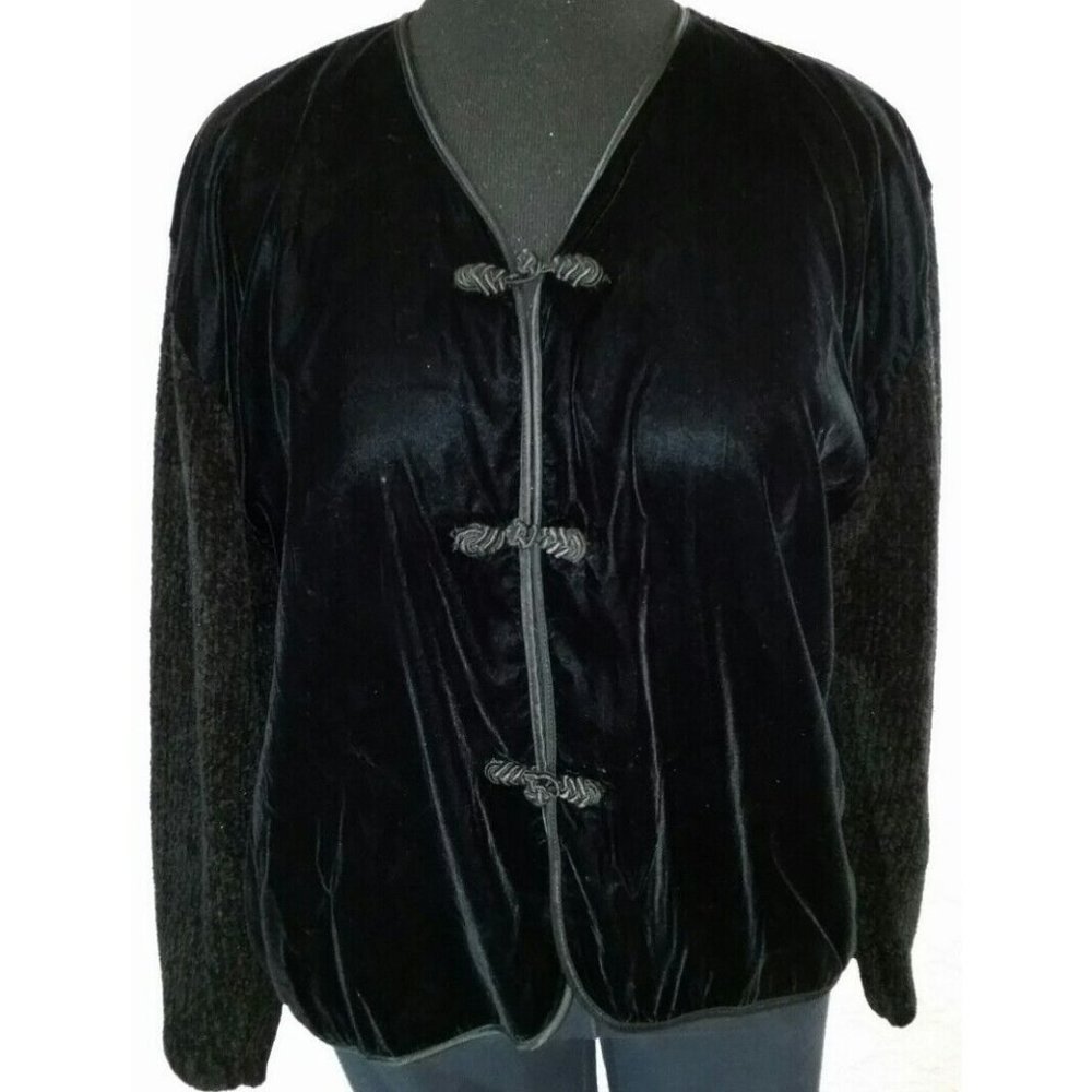 Black velour jacket sweater Medium EXPRESS TRICOT long sleeve button cardigan